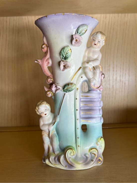 Vintage Other - Vintage Cherub Piano Porcelain Vase Putti Roses Gold Japan Style